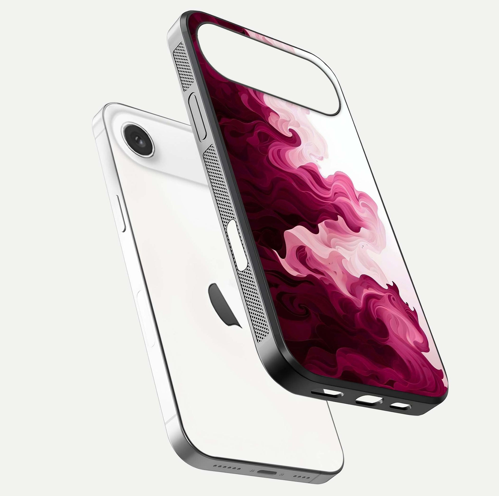 Crimson Wave Flow Glass Case for iPhone Air  floating mockup showing gloss shine and smooth edge