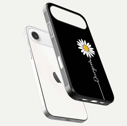 Custom Name White Flower Glass Case for iPhone Air  floating mockup displaying HD gloss and delicate texture