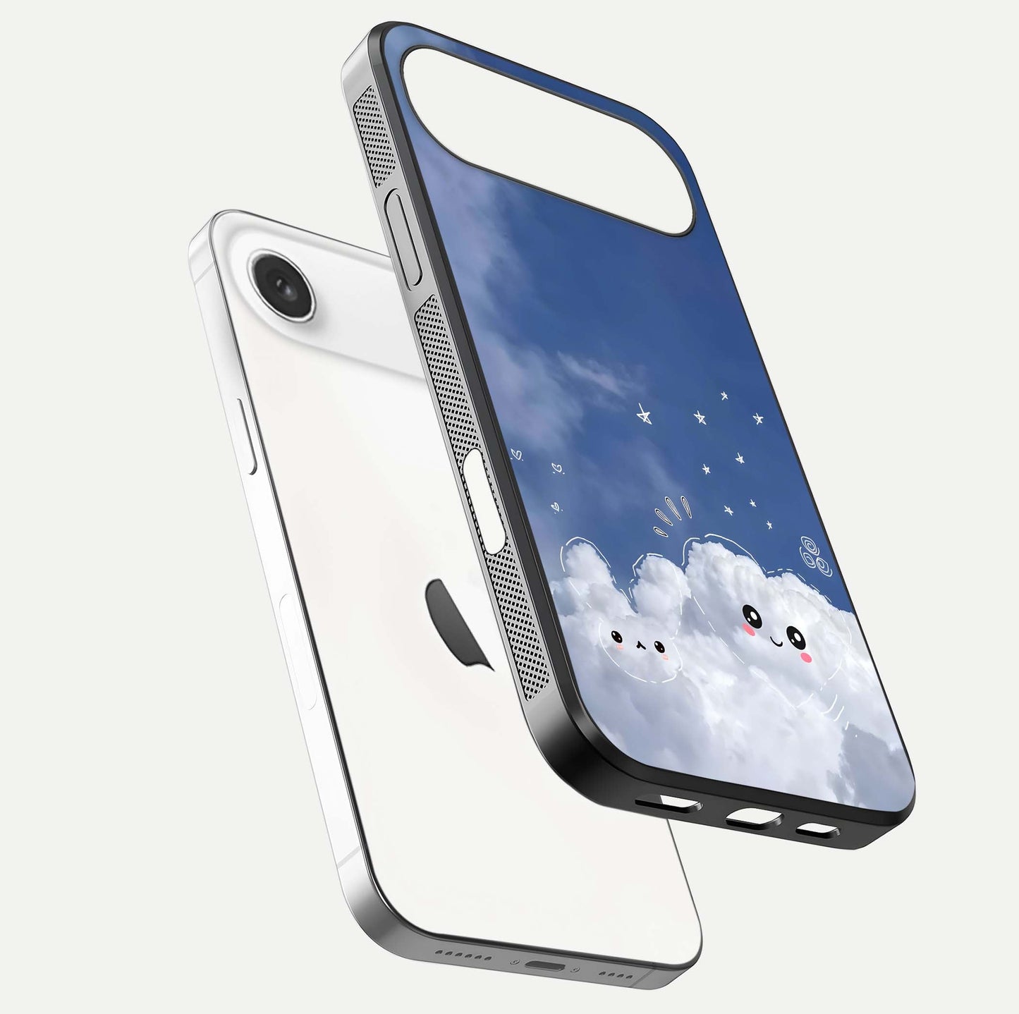 Cute Blossom Cloud Glass Case for iPhone Air  floating mockup showing HD shine and soft gradient finish