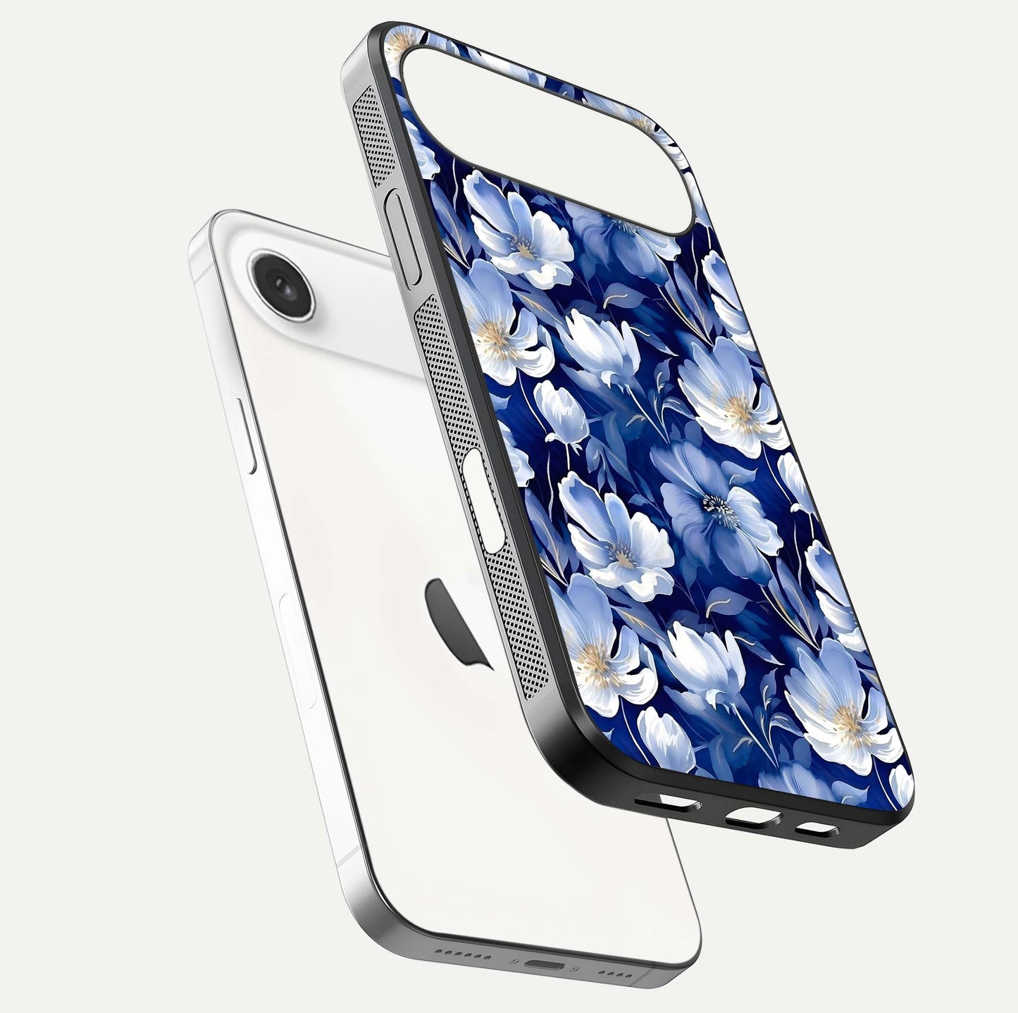 Cute Floral Patterns Glass Case for iPhone Air  floating mockup showing shine depth and design clarity