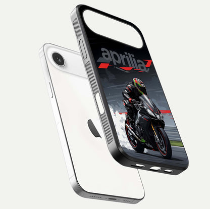 Dark Aprilla Glass Case for iPhone Air  floating mockup showing glossy contrast and texture clarity