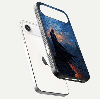 Dark Knight Dusk Glass Case for iPhone Air  floating mockup showing glossy depth and cinematic lighting