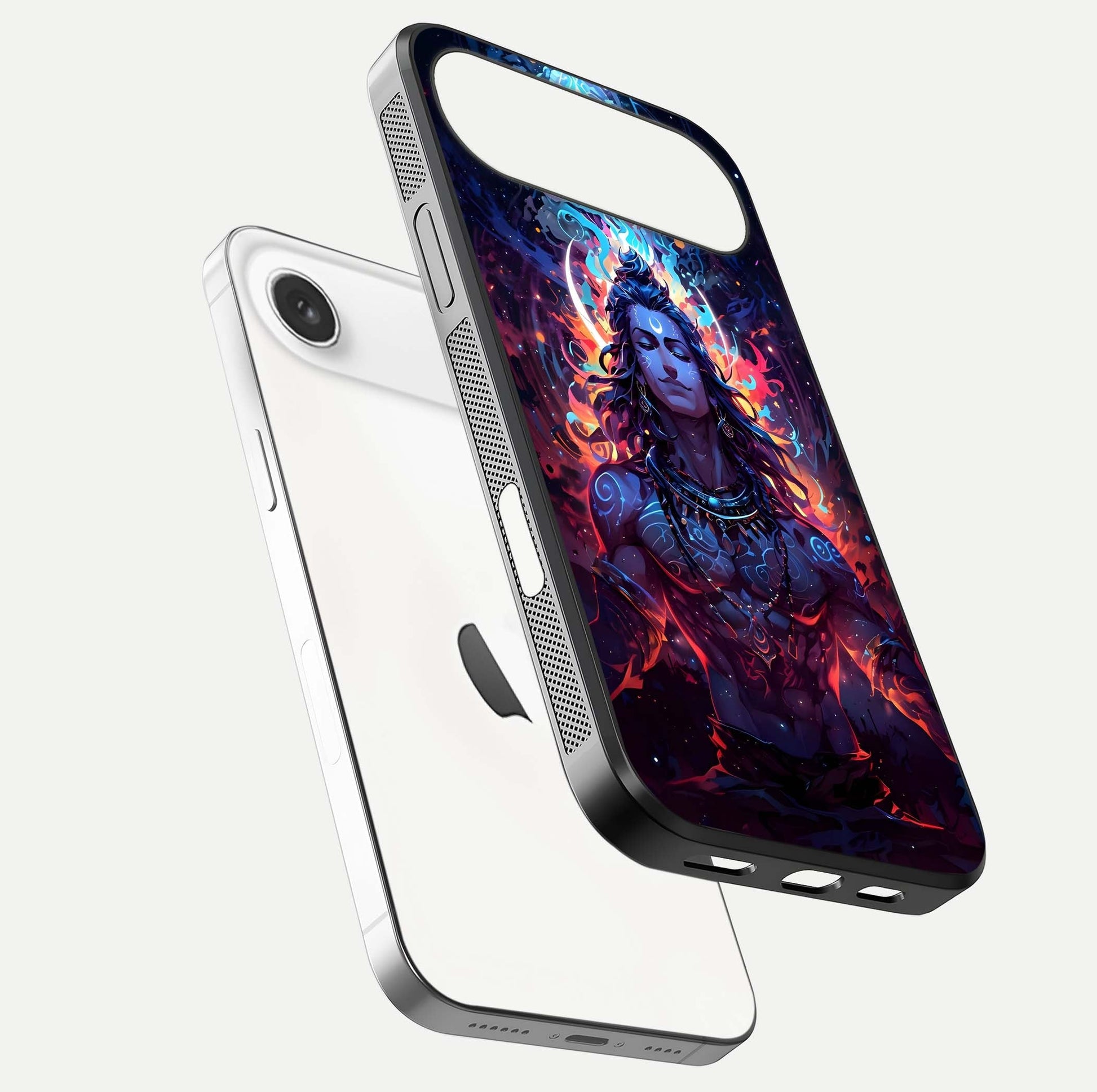 Divine Fire Shiv Glass Case for iPhone Air  floating mockup showing glow texture and gloss finish