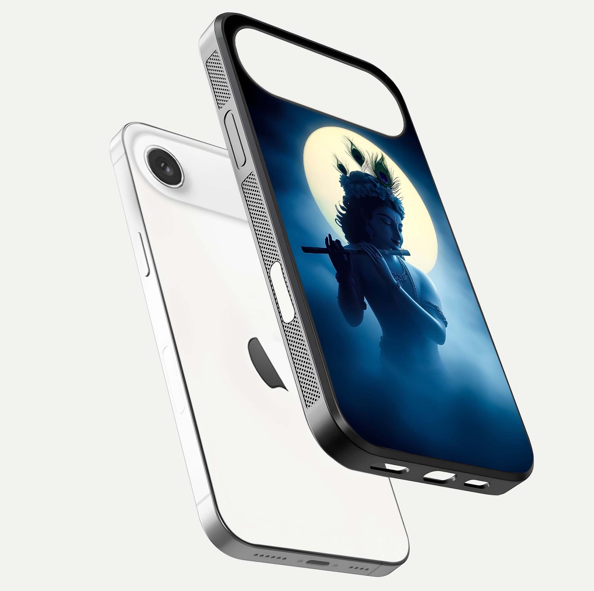 Divine Moon Flute Glass Case for iPhone Air  floating mockup showing HD gloss and luminous texture
