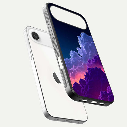 Dreamy Cloud Skies Glass Case for iPhone Air  floating mockup showing glossy depth and delicate tone