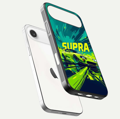 Electric Supra Thunder Glass Case for iPhone Air  floating mockup showing gloss depth and energy glow
