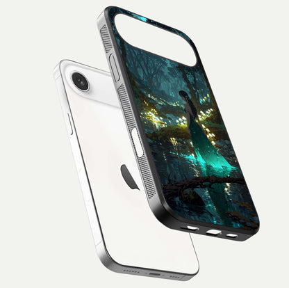 Enchanted Forest Glow Glass Case for iPhone Air  floating mockup showing gloss polish and fantasy vibe