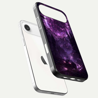 Eternal Cosmic Drive Glass Case for iPhone Air  floating mockup showing glossy polish and vivid glow