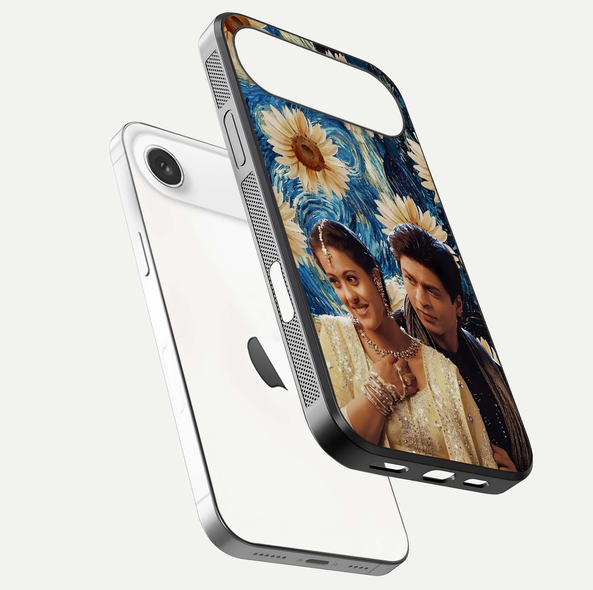 Eternal Love Story Glass Case for iPhone Air  floating mockup showing glossy shine and romantic tone