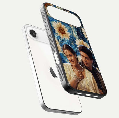 Eternal Love Story Glass Case for iPhone Air  floating mockup showing glossy shine and romantic tone