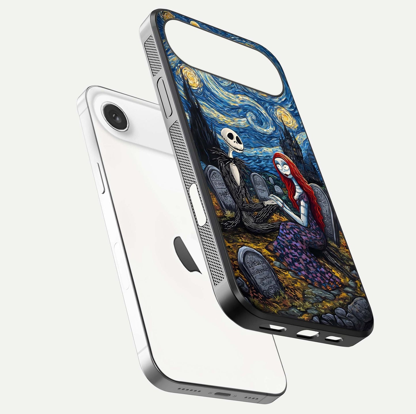 Eternal Night Love Glass Case for iPhone Air  floating mockup showing gloss brightness and romantic vibe
