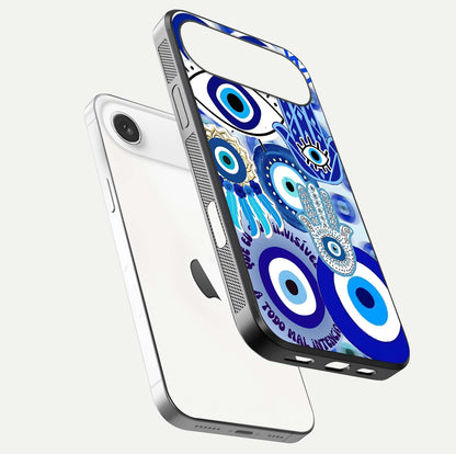 Evil Eyes Dream Glass Case for iPhone Air  floating mockup showing glossy shine and elegant pattern clarity