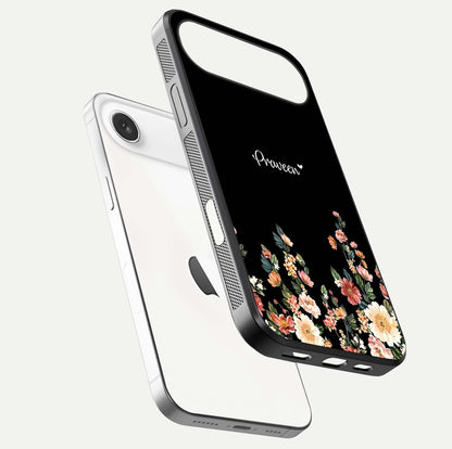 Floral Design Personalized Custom Name Glass Case for iPhone Air  floating mockup showing reflection polish and vivid colors