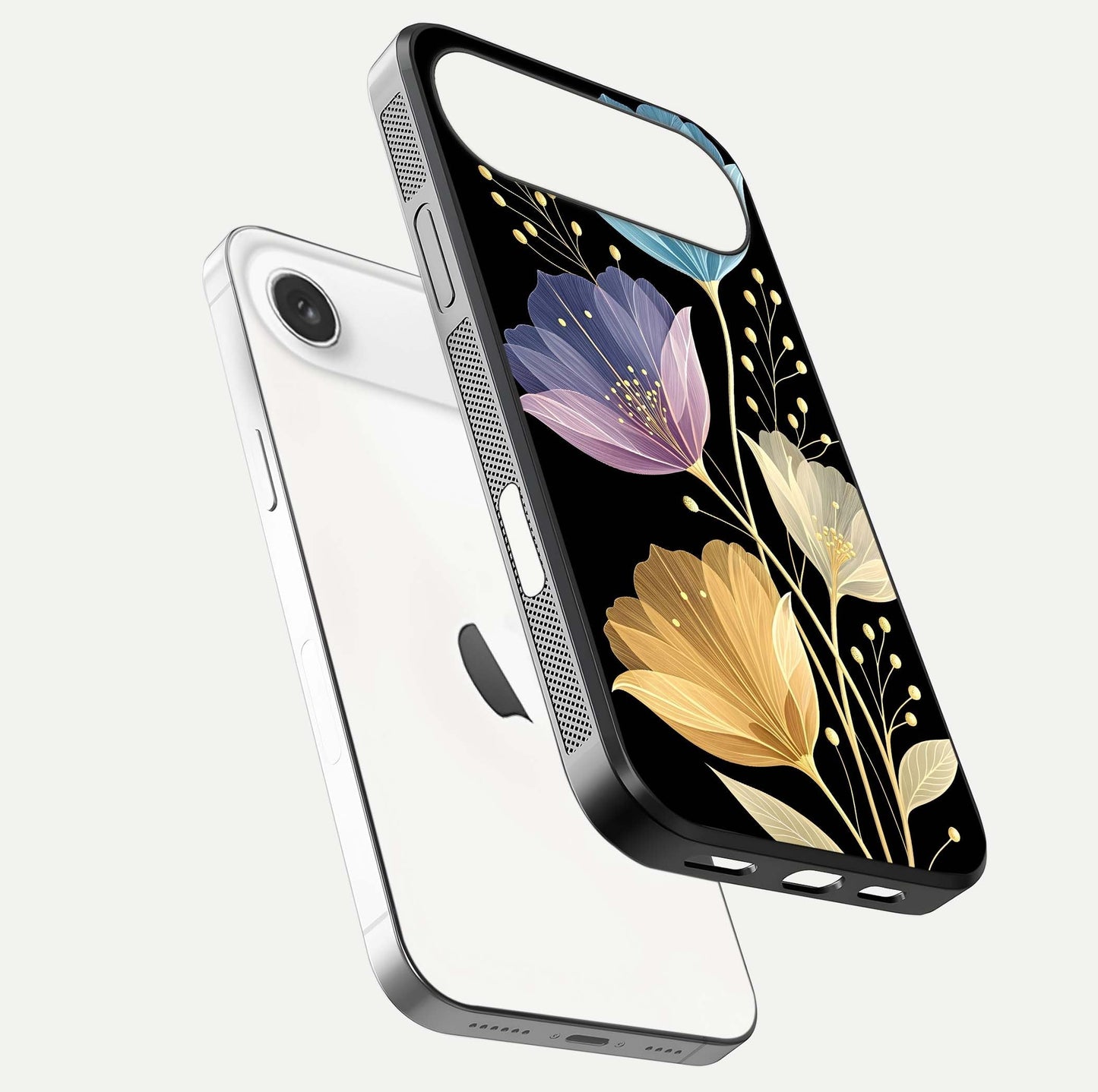 Flower Bloom Glow Glass Case for iPhone Air  floating mockup showing HD shine and artistic detail