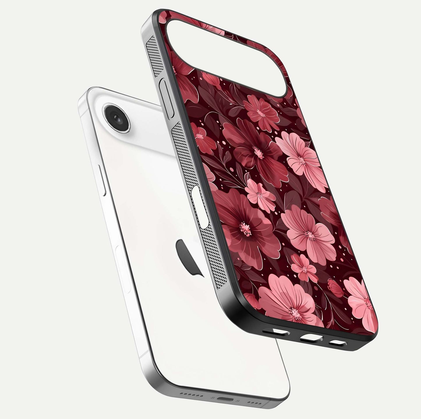 Flower Blush Bloom Glass Case for iPhone Air  floating mockup showing shine polish and elegant look