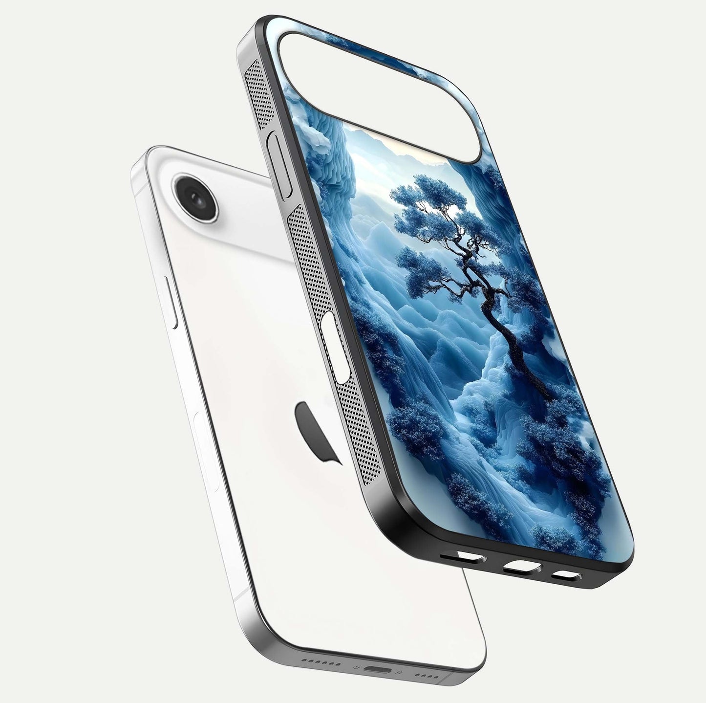 Frozen Serenity Gate Glass Case for iPhone Air  floating mockup showing glossy depth and crystal glow