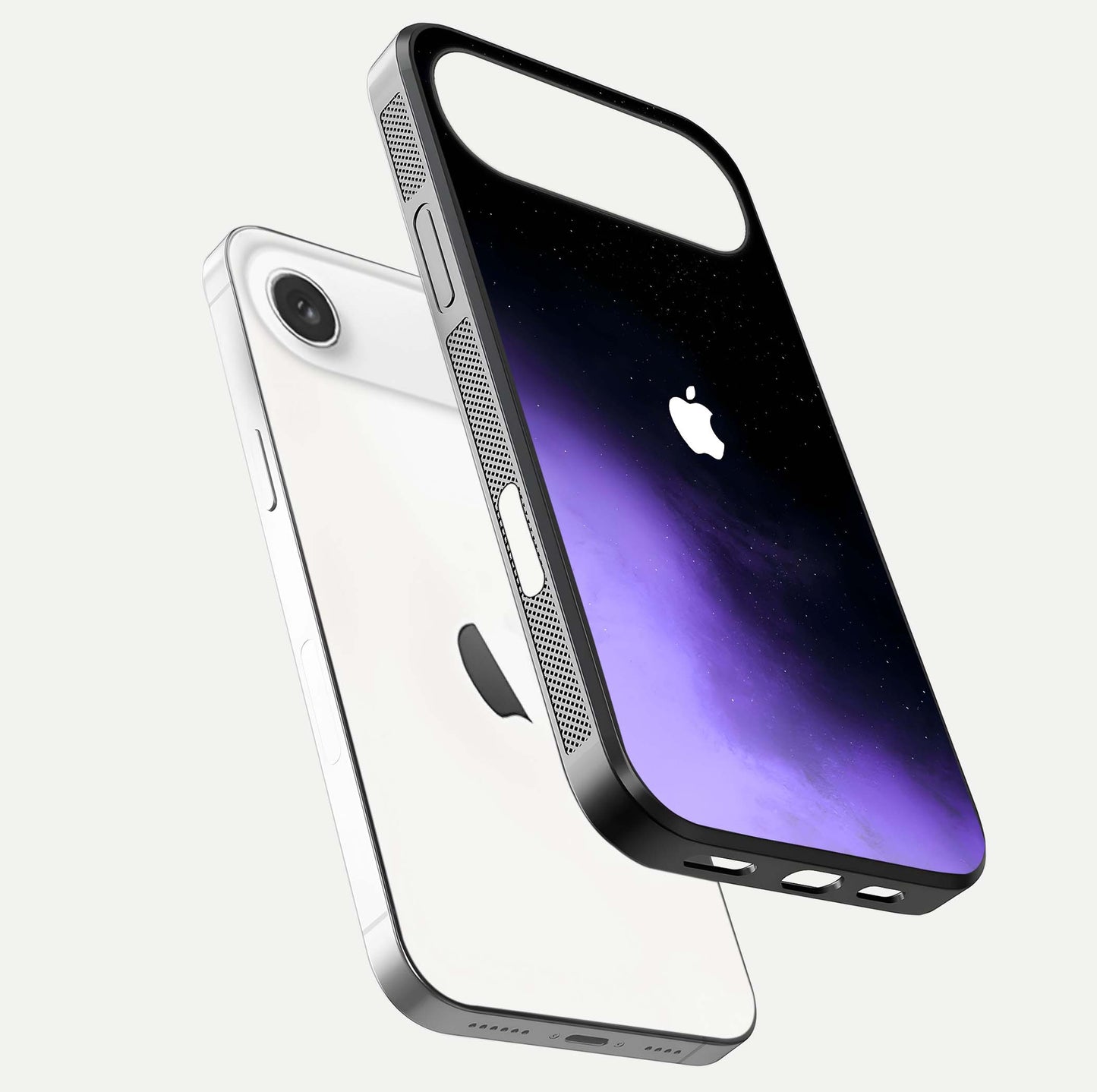 Galaxy Apple Aura Glass Case for iPhone Air  floating dual-view mockup highlighting HD gloss and deep space color blend