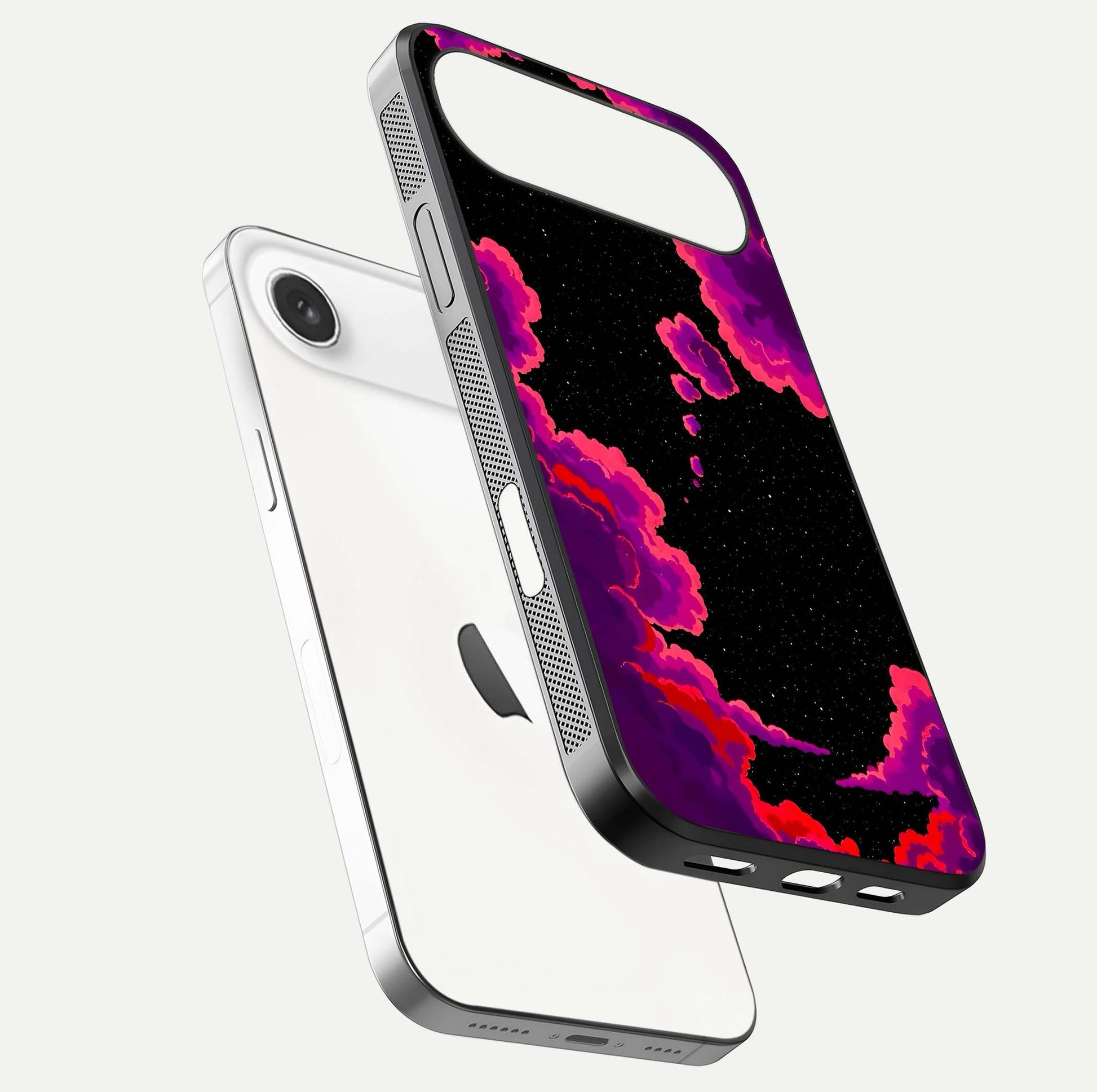 Galaxy Dream Frame Glass Case for iPhone Air  floating dual-view mockup showing vibrant gloss and space-themed tones