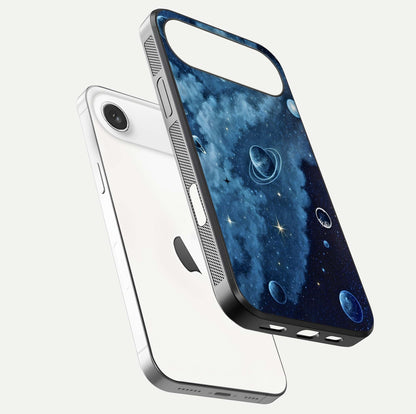 Galaxy Dream Space Glass Case for iPhone Air  floating dual-view mockup showing glossy finish and celestial depth