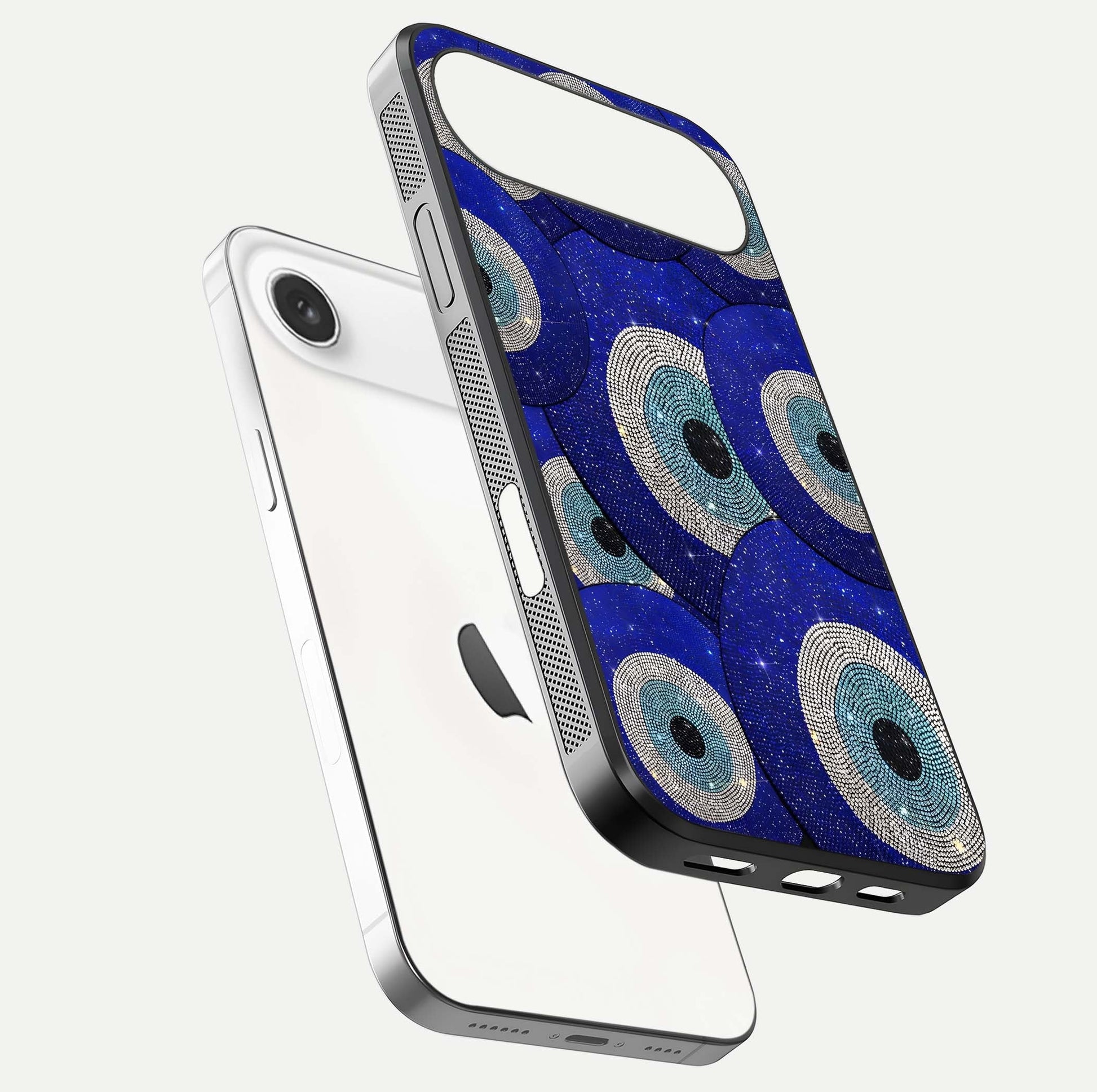 Galaxy Eye Flow Glass Case for iPhone Air  floating dual-view mockup showing gloss polish and glowing tones