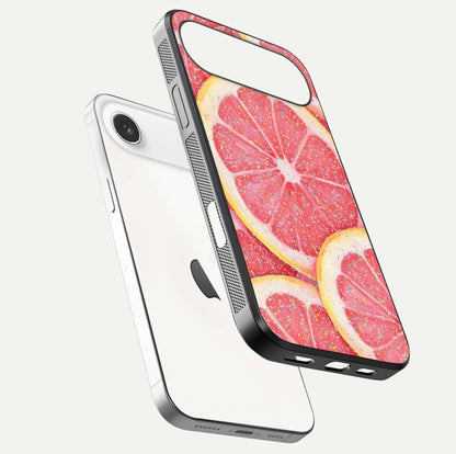 Glitter Grapefruit Glass Case for iPhone Air  floating dual-view mockup showing HD gloss and fresh color detail