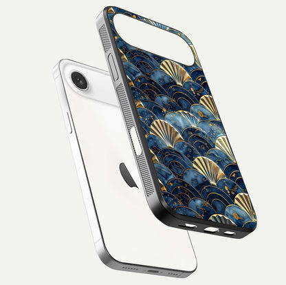 Golden Wave Luxe Glass Case for iPhone Air  floating dual-view mockup showing gloss surface and shimmering tones