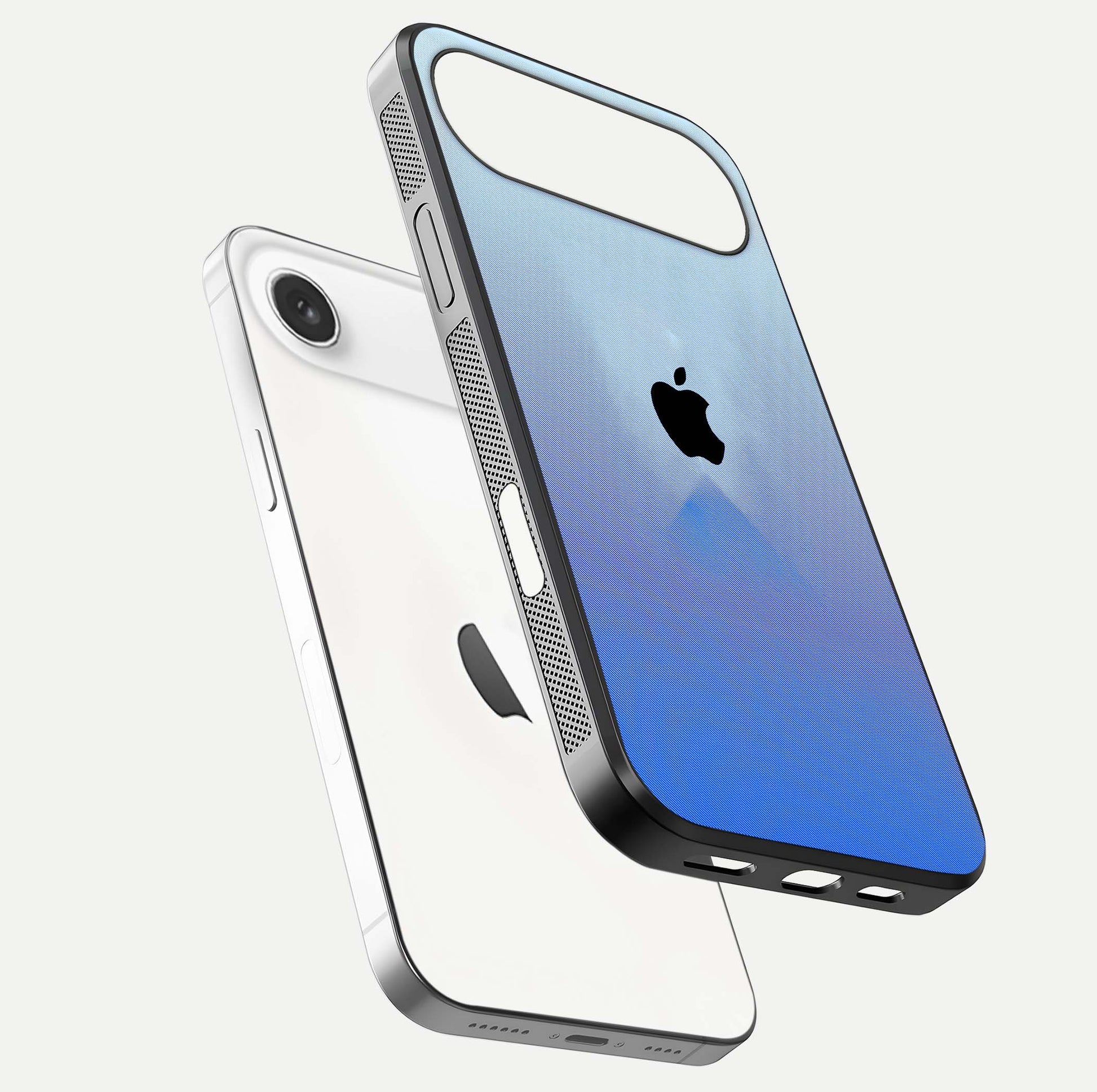 Gradient Apple Vibe Glass Case for iPhone Air  floating dual-view mockup showing gloss polish and gradient blend