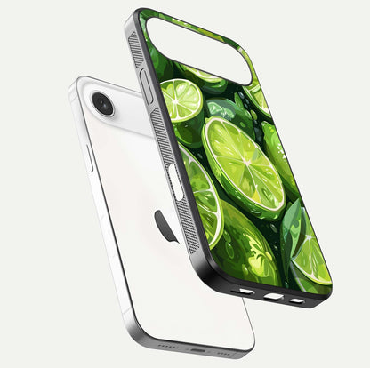 Green Lemon Glass Case for iPhone Air  floating dual-view mockup showing glossy surface and fruity freshness
