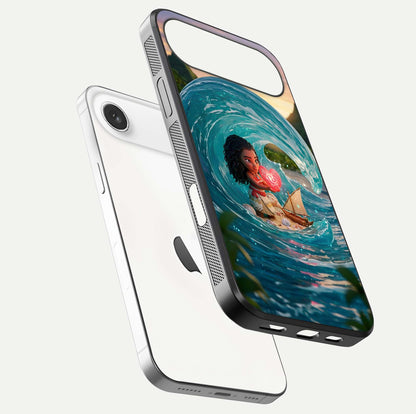 Heart of Ocean Glass Case for iPhone Air  floating dual-view mockup showing gloss surface and aquatic design