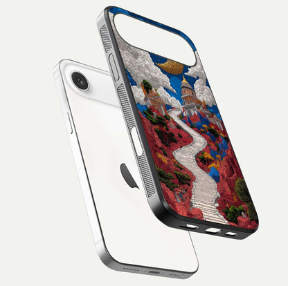Heavenly Moon Path Glass Case for iPhone Air  floating dual-view mockup showing gloss surface and celestial pathway