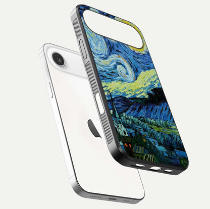 Inspired Van Gogh Art Glass Case for iPhone Air  floating dual-view mockup showing gloss depth and artistic reflection