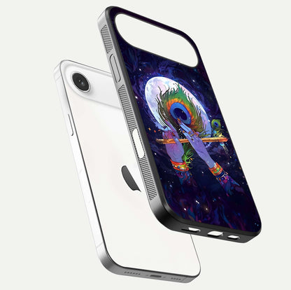Krishna Hands Art Glass Case for iPhone Air  floating dual-view mockup showing premium gloss reflection