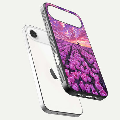 Lavender Dream Skies Glass Case for iPhone Air  floating dual-view mockup showing gloss polish and pastel design