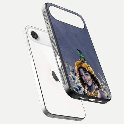 Lord Krishna Glass Case for iPhone Air  floating dual-view showing glossy shine and divine artistic pattern