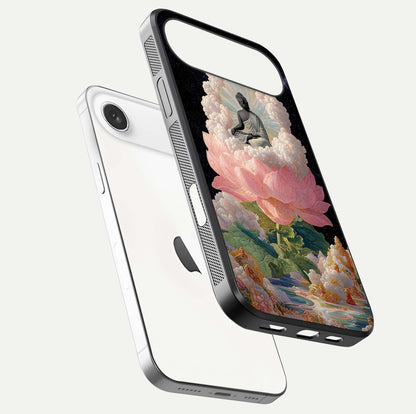 Lotus Divine Peace Glass Case for iPhone Air  floating dual-view mockup with glass glow and spiritual calm art