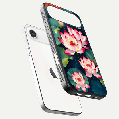 Lotus Dream Serenity Glass Case for iPhone Air  floating dual-view mockup highlighting HD gloss glow