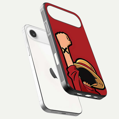 Luffy X Spirit Glass Case for iPhone Air  floating dual-view mockup showing gloss polish and vibrant color depth