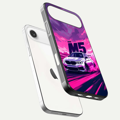 MS Neon Car Glass Case for iPhone Air  floating dual-view mockup showing HD gloss and electric color tones