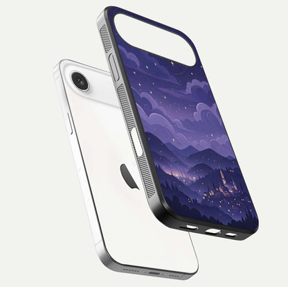 Minimal Night View Glass Case for iPhone Air  floating dual-view mockup showing HD gloss and clean lines