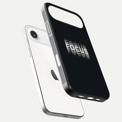 Mono Focus Vision Glass Case for iPhone Air  floating dual-view mockup showing HD gloss and elegant simplicity