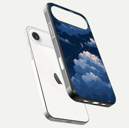 Moon Dream Haze Glass Case for iPhone Air  floating dual-view mockup showing gloss texture and calm tones