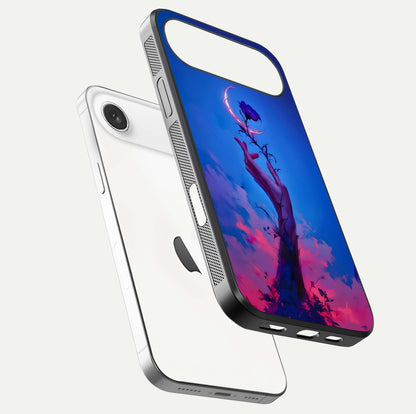 Mystic Hand Glass Case for iPhone Air  floating dual-view mockup showing HD shine and fine palm detail
