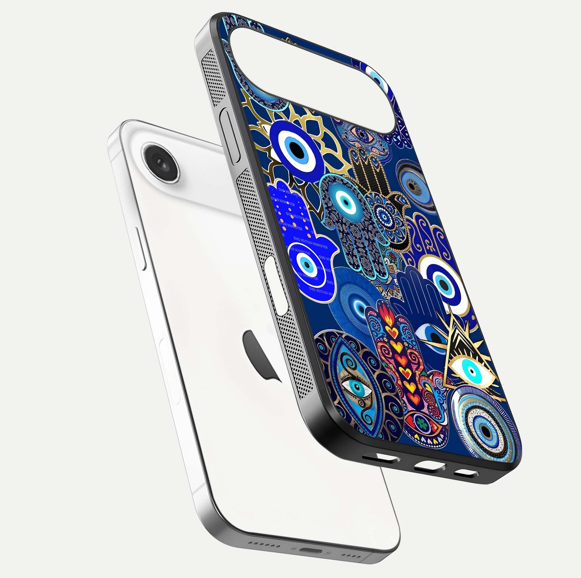 Mystic Palm Guard Glass Case for iPhone Air  floating dual-view mockup showing HD reflection and vivid tone