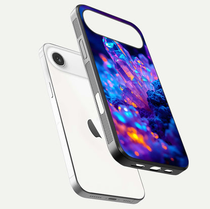 Neon Aura Shards Glass Case for iPhone Air  floating dual-view mockup showing HD shine and shard texture