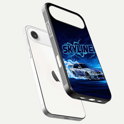 Neon Drift Beast Glass Case for iPhone Air  floating dual-view mockup showing gloss texture and motion glow
