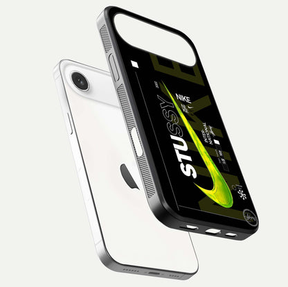 Neon Street Edition Glass Case for iPhone Air  floating dual-view mockup showing HD gloss and neon glow