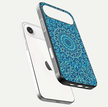 Ocean Bloom Mandala Glass Case for iPhone Air  floating dual-view mockup showing gloss texture and print depth