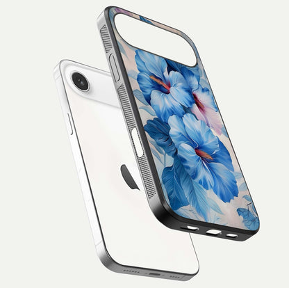 Ocean Hibiscus Grace Glass Case for iPhone Air  floating dual-view mockup showing gloss reflection and print clarity