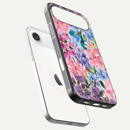 Pastel Floral Mix Glass Case for iPhone Air  floating dual-view mockup showing HD gloss and floral texture