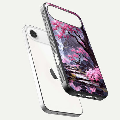Pinkish Scenery Glass Case for iPhone Air  floating dual-view mockup displaying gloss shine and artistic tone